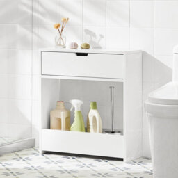 Sobuy Bzr48-W, Bathroom Toilet Paper Roll Holder, Narrow Shelf Storage Cabinet,white,w55Xd20Xh60 - thumbnail 2