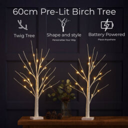 Neo Set Of 2 Led Pre Lit Twig Tree Lights 60Cm Birch Tree Lamp Warm White Lights Battery Operated Decorative Centrepiece Flexible - thumbnail 5