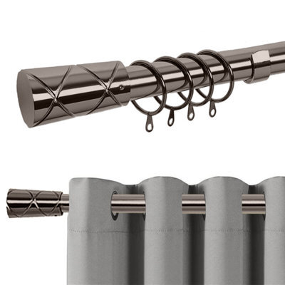 Bedlooms Metal Curtain Pole 28 mm- Cylinder Finials With Durable Extendable Rod Black Nickel 160-300 Cm, 63''-118''