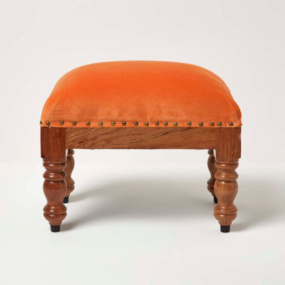 Homescapes Mable Burnt Orange Velvet Rectangular Footstool - image 1