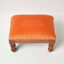 Homescapes Mable Burnt Orange Velvet Rectangular Footstool - thumbnail 4