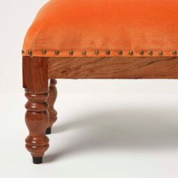 Homescapes Mable Burnt Orange Velvet Rectangular Footstool - thumbnail 5