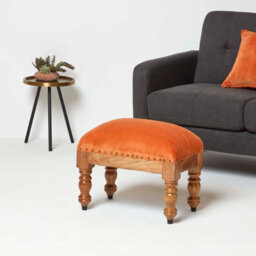 Homescapes Mable Burnt Orange Velvet Rectangular Footstool - thumbnail 3