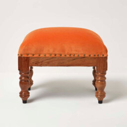 Homescapes Mable Burnt Orange Velvet Rectangular Footstool