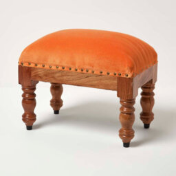 Homescapes Mable Burnt Orange Velvet Rectangular Footstool - thumbnail 2