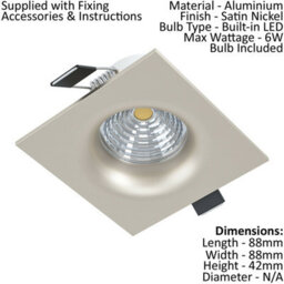 2 Pack Modern Satin Nickel Ceiling Flush Square Downlights With Built-In 6W Led Spotlight - thumbnail 2