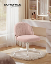 LEDREM Office Chair, Swivel Makeup Vanity Desk Chair, Height Adjustable, Teddy Fleece, Foam Padded, For Home Office, Bedroom - thumbnail 1