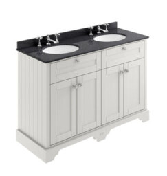 Hudson Reed Floor Standing 4 Door Traditional Vanity Unit With 3 Tap Hole Black Marble Double Basin, Timeless Sand, 1220 X 470 mm