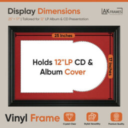 "AK Frames 25X17"" Black Swept Vinyl Record Frame With Crimson Mount For 12 Inch Lp Cover & Disc - Overlapped Design" - thumbnail 2