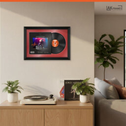"AK Frames 25X17"" Black Swept Vinyl Record Frame With Crimson Mount For 12 Inch Lp Cover & Disc - Overlapped Design" - thumbnail 5