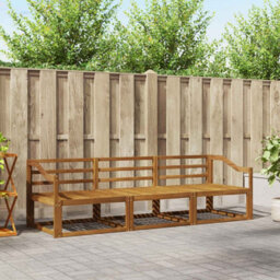Walplus Outdoor Sofa Set 3 Pcs Natural Solid Acacia Wood