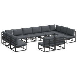 Berkfield Garden Sofa Set With Cushion 12 Pcs Black Aluminium - thumbnail 2