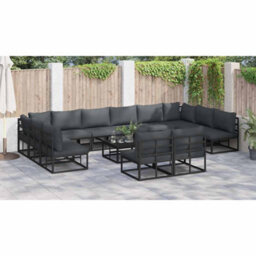 Berkfield Garden Sofa Set With Cushion 12 Pcs Black Aluminium - thumbnail 4