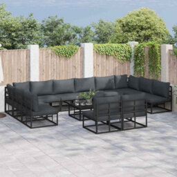 Berkfield Garden Sofa Set With Cushion 12 Pcs Black Aluminium