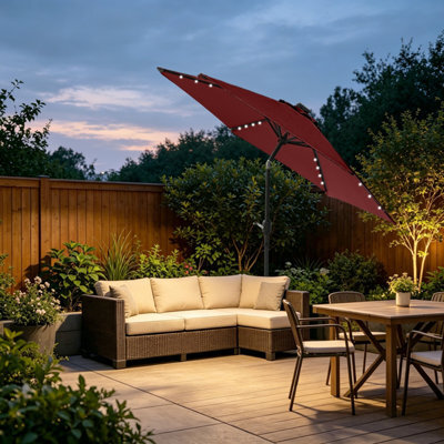 VRUC Garden Parasol Outdoor Patio Umbrella With Solar Led Lights And Crank Tilt 2.5M Wine Red - image 1