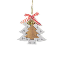 Shatchi Christmas Tree Ornaments Wooden Aesthetic Hanging Decorations Set Of 6 Pcs With Ribbons And Bells Xmas Diy Holiday - thumbnail 3