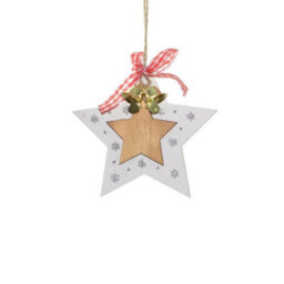 Shatchi Christmas Tree Ornaments Wooden Aesthetic Hanging Decorations Set Of 6 Pcs With Ribbons And Bells Xmas Diy Holiday - thumbnail 1