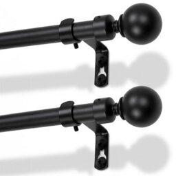 Harbour Housewares Extendable Metal Ball Curtain Poles Kit - 83 To 120Cm - Matt Black - Pack Of 2 - thumbnail 1