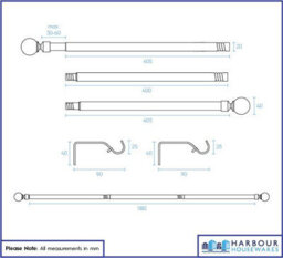 Harbour Housewares Extendable Metal Ball Curtain Poles Kit - 83 To 120Cm - Matt Black - Pack Of 2 - thumbnail 7