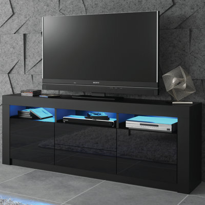 Tv Unit 160Cm Sideboard Cabinet Cupboard Tv Stand Living Room High Gloss Doors - Black - image 1