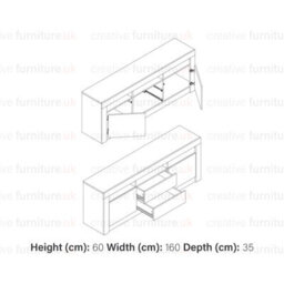 Tv Unit 160Cm Sideboard Cabinet Cupboard Tv Stand Living Room High Gloss Doors - Black - thumbnail 5