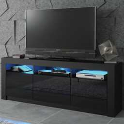 Tv Unit 160Cm Sideboard Cabinet Cupboard Tv Stand Living Room High Gloss Doors - Black