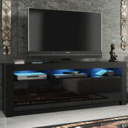 Tv Unit 160Cm Sideboard Cabinet Cupboard Tv Stand Living Room High Gloss Doors - Black - thumbnail 3