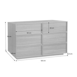 Sweeek - Wood Effect 6-Drawer Natural Storage Chest Of Drawers L 120 X D 43 X H 75Cm - Kuba - thumbnail 6