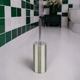 Showerdrape Pier Green & White Striped Toilet Brush & Holder