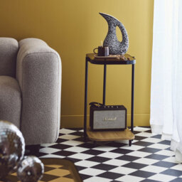 Sweeek - Vintage Black Metal Side Tables With Glass Tops Smooky Natural 48.8X37X60 Cm - thumbnail 1