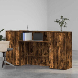Berkfield Reception Desk Smoked Oak 200X50X103.5 Cm Engineered Wood - thumbnail 3