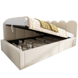 Btm 3Ft Upholstered Daybed 90X190 Cm, Sofa Bed With Hydraulic Storage, Metal Slatted Frame, Velvet, Beige, No Mattress - thumbnail 7