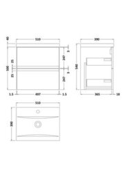 Hudson Reed Urban Satin Grey Wall Hung 2 Drawer Vanity Unit And Basin With Silent Close, 540 X 510 X 390 - thumbnail 6