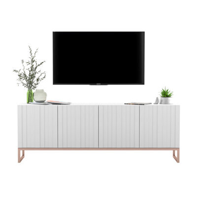 Heze Furniture Elpis Glamour Tv Cabinet Media Unit With Storage - White / Copper Frame - image 1