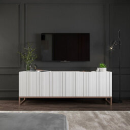 Heze Furniture Elpis Glamour Tv Cabinet Media Unit With Storage - White / Copper Frame - thumbnail 4