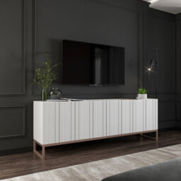 Heze Furniture Elpis Glamour Tv Cabinet Media Unit With Storage - White / Copper Frame - thumbnail 5