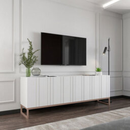 Heze Furniture Elpis Glamour Tv Cabinet Media Unit With Storage - White / Copper Frame - thumbnail 2