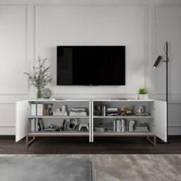 Heze Furniture Elpis Glamour Tv Cabinet Media Unit With Storage - White / Copper Frame - thumbnail 3