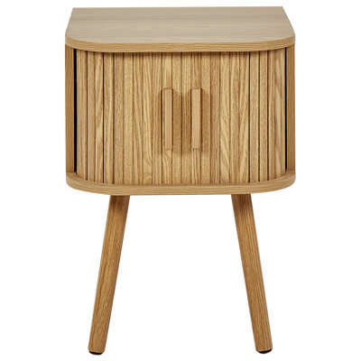 Wyld And Coco Nightstand Bedside Table, Light Brown Laminated Mdf, Solid Pine Legs, 40X40X54 Cm, Sliding Cabinet - image 1