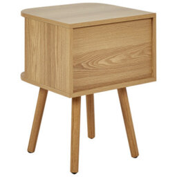 Wyld And Coco Nightstand Bedside Table, Light Brown Laminated Mdf, Solid Pine Legs, 40X40X54 Cm, Sliding Cabinet - thumbnail 4