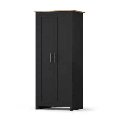 Afn Home Country Style 3 Piece Bedroom Set, 2 Door Wardrobe, 4 Drawer Chest & 2 Drawer Bedside Cabinet, Black/oak - image 1