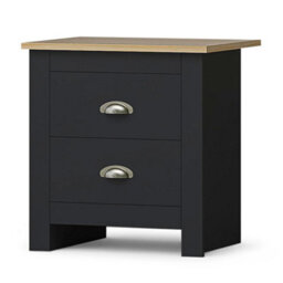 Afn Home Country Style 3 Piece Bedroom Set, 2 Door Wardrobe, 4 Drawer Chest & 2 Drawer Bedside Cabinet, Black/oak - thumbnail 4