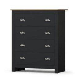 Afn Home Country Style 3 Piece Bedroom Set, 2 Door Wardrobe, 4 Drawer Chest & 2 Drawer Bedside Cabinet, Black/oak - thumbnail 3