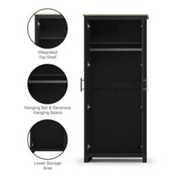 Afn Home Country Style 3 Piece Bedroom Set, 2 Door Wardrobe, 4 Drawer Chest & 2 Drawer Bedside Cabinet, Black/oak - thumbnail 2