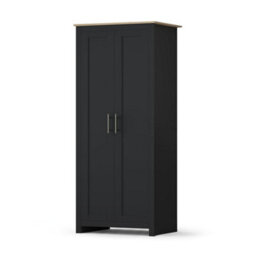 Afn Home Country Style 3 Piece Bedroom Set, 2 Door Wardrobe, 4 Drawer Chest & 2 Drawer Bedside Cabinet, Black/oak - thumbnail 1
