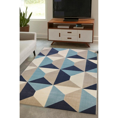 Melrose Creation Teal Tile Geometric Design Large Indoor Area Rug 160/230Cm - image 1