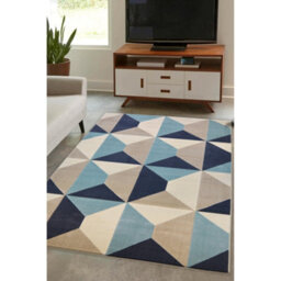 Melrose Creation Teal Tile Geometric Design Large Indoor Area Rug 160/230Cm - thumbnail 1