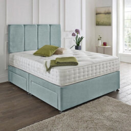 Dining Tables Zanzibar Headboard Divan Set , 2 Drawer On Same Side With Sprung 1500 Comfort Mattress - Chenille Pale Blue - Double - thumbnail 1