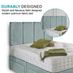 Dining Tables Zanzibar Headboard Divan Set , 2 Drawer On Same Side With Sprung 1500 Comfort Mattress - Chenille Pale Blue - Double - thumbnail 3