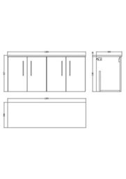Balterley Bramshall Modern Bathroom 1200mm Wall Hung 2-Door Vanity Unit With Worktop, Soft Close Doors, Gloss White - thumbnail 2